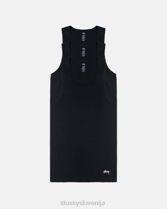 STUSSY 8XB092 Črna majice uniseks rebrasti rezervoar - 3 pak