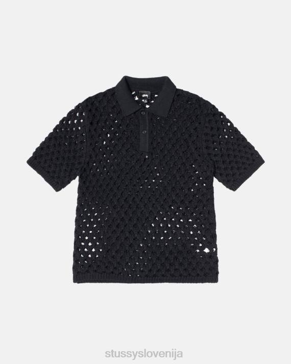STUSSY 8XB0244 Črna pletenine uniseks velik mrežast polo pulover