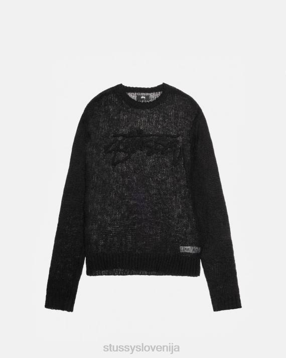 STUSSY 8XB0263 Črna pletenine uniseks ohlapno pleten pulover z logotipom