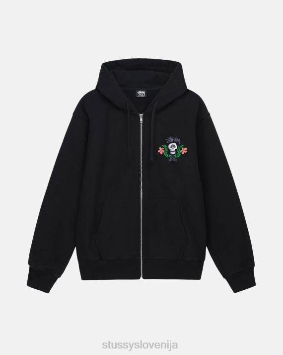 STUSSY 8XB0174 Črna potenje uniseks pulover z zadrgo in kapuco z lobanjim grebenom