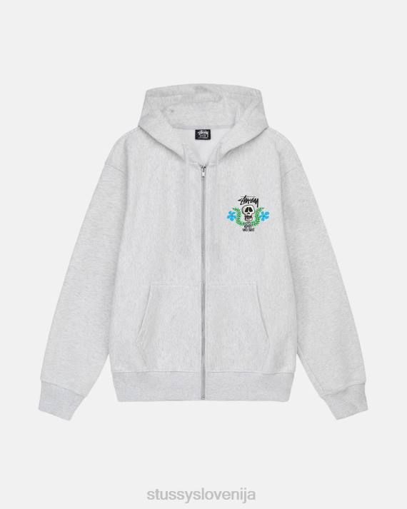 STUSSY 8XB0175 pepelna vresa potenje uniseks pulover z zadrgo in kapuco z lobanjim grebenom