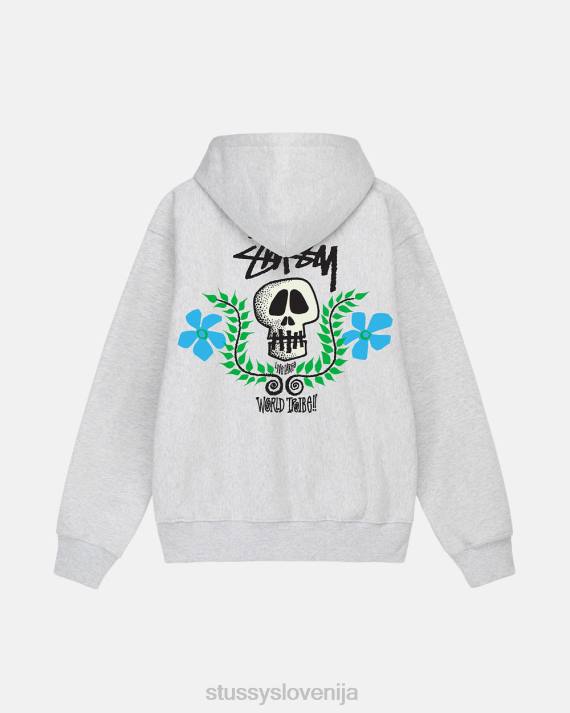 STUSSY 8XB0175 pepelna vresa potenje uniseks pulover z zadrgo in kapuco z lobanjim grebenom