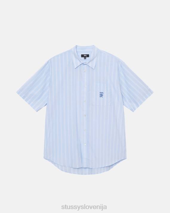 STUSSY 8XB0501 lt. modri trak top & srajce uniseks škatlasta črtasta ss srajca