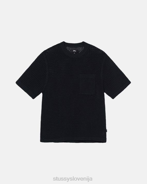 STUSSY 8XB0506 trdna črna top & srajce uniseks o'dyed težkokategorna mrežasta ekipa