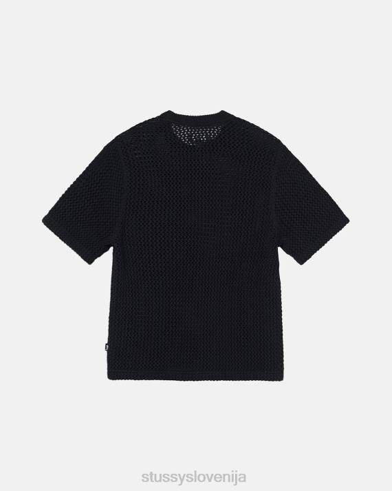 STUSSY 8XB0506 trdna črna top & srajce uniseks o'dyed težkokategorna mrežasta ekipa
