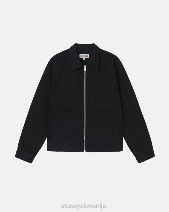 STUSSY 8XB0347 Črna vrhnja oblačila uniseks prebarvana delovna jakna z zadrgo