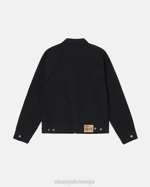 STUSSY 8XB0347 Črna vrhnja oblačila uniseks prebarvana delovna jakna z zadrgo