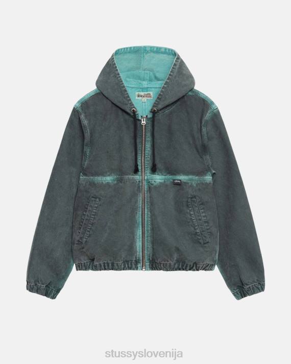 STUSSY 8XB0361 Črna vrhnja oblačila uniseks Spray dye delovna jakna s kapuco